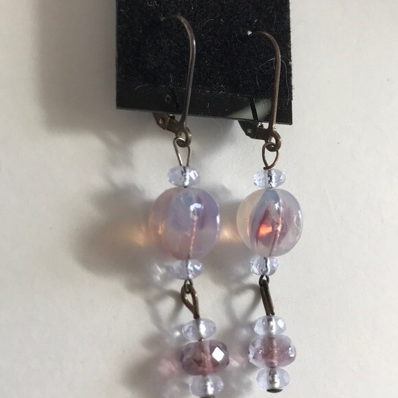 Vintage Handmade Purple Glass Beads Sterling Silver Lever Back Dangle Earrings - Picture 6 of 6